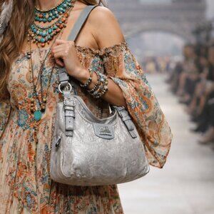 Coach Madison Spectator Maggie Metallic Silver Gray Shimmer Hobo Shoulder Bag